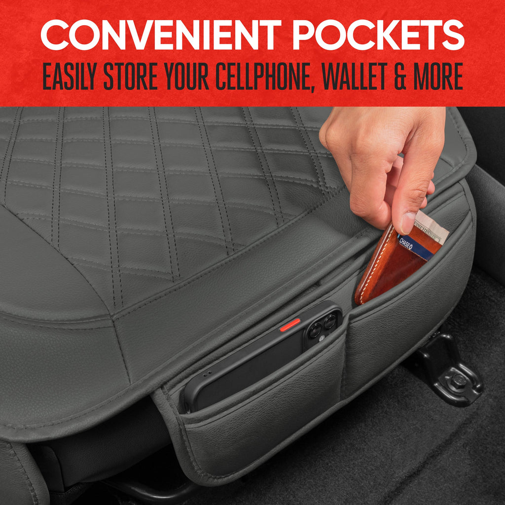 MotorTrend 2-Pack Padded Faux Leather Diamond Stitched Seat Covers with Front Storage Pockets