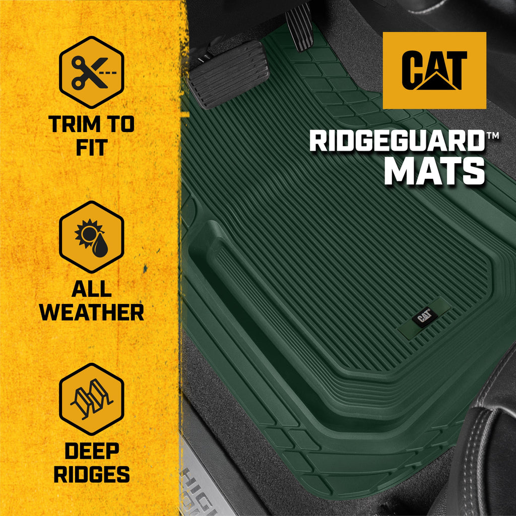 Cat® ToughLiner™ Car Floor Mats - Heavy Duty Trim To Fit Mat For Trucks - Car Mats & SUV Floor Liners for Car - All-Weather Truck Accessories & Odorless Rubber Automotive Mats - Green