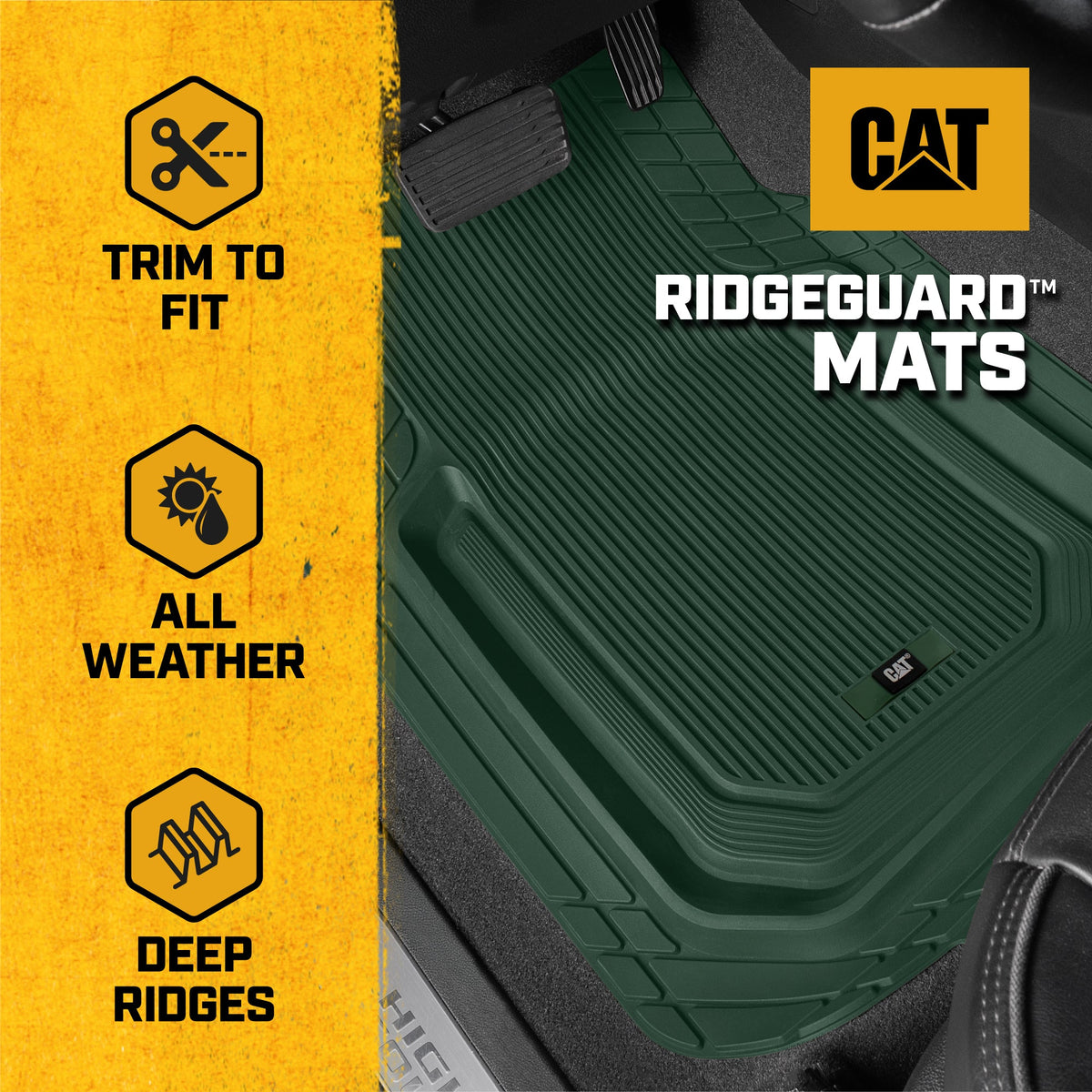 Cat® ToughLiner™ Car Floor Mats - Heavy Duty Trim To Fit Mat For Trucks - Car Mats & SUV Floor Liners for Car - All-Weather Truck Accessories & Odorless Rubber Automotive Mats - Green