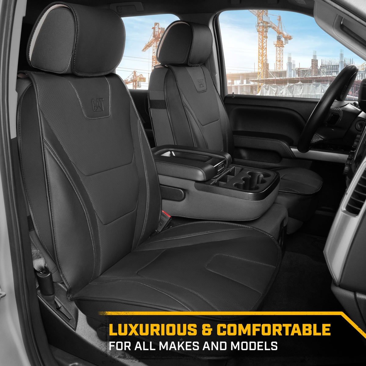 CAT® Edge Deluxe Car Seat Covers for Front Seats - Premium Two-Tone Faux Leather Seat Covers for Cars with Universal Fit, Rugged Automotive Seat Covers for Trucks, Interior Seat Covers for SUV