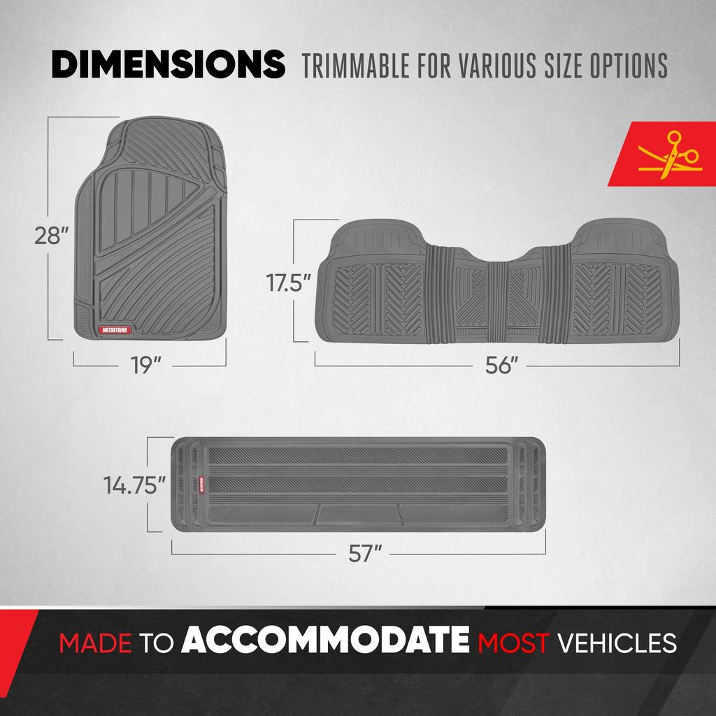 MotorTrend 4-Piece 3-Rows Extra-High Ridgeline Front Floor Mats, Middle Floor Mat, and Rear Floor Mat
