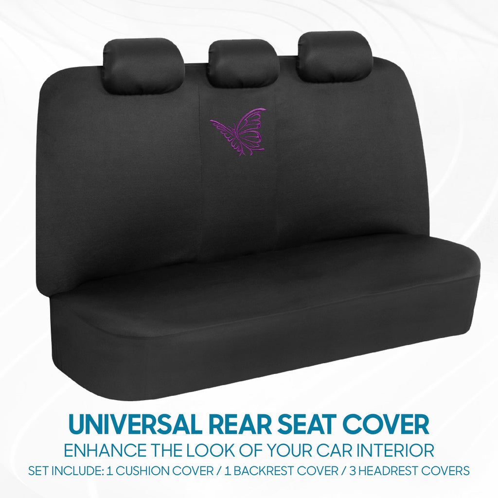 BDK 12-Piece Butterfly Front Seat Covers, Rear Seat Covers, Seat Belt Pads, and Steering Wheel Cover (Fits 14.5" - 15.5")