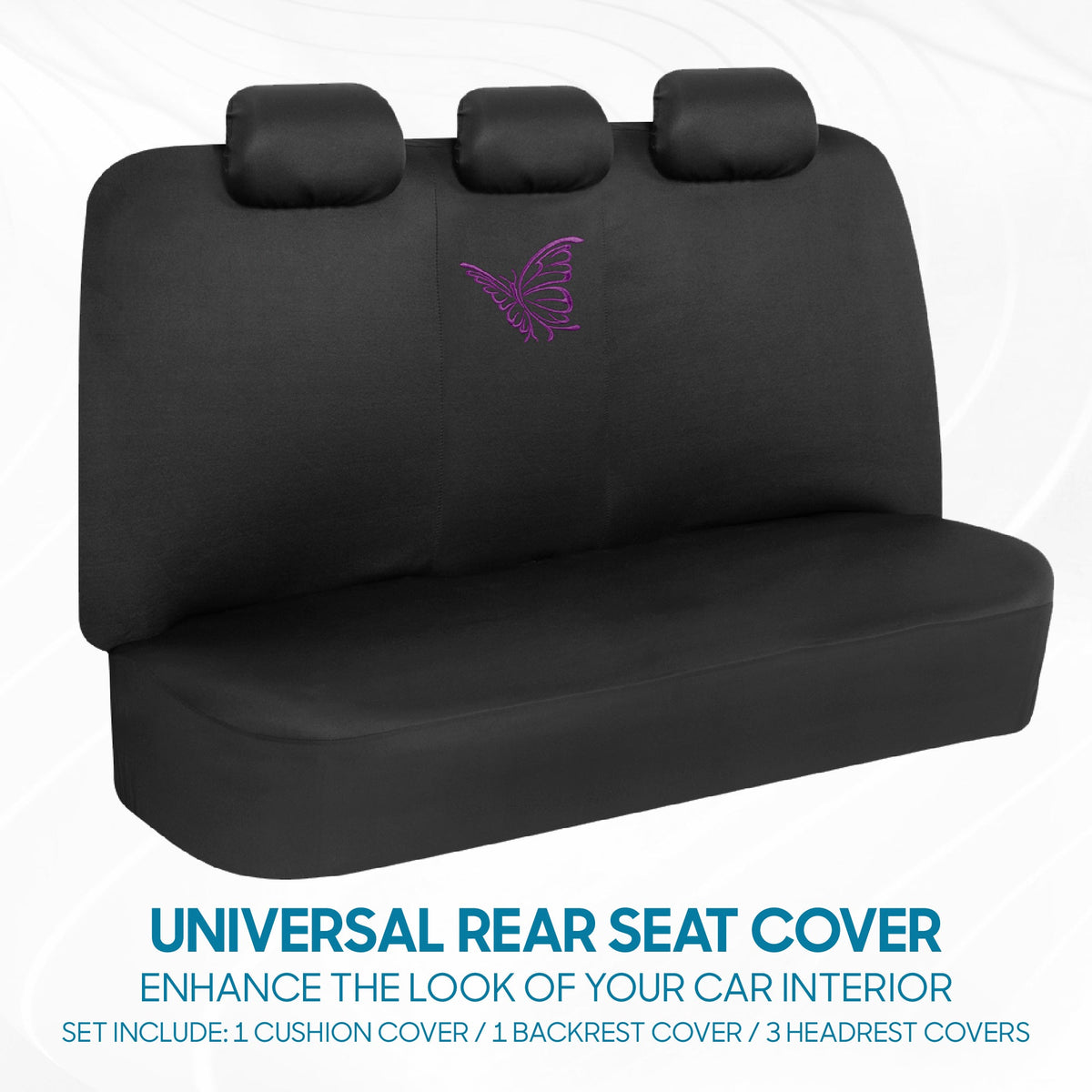 BDK 12-Piece Butterfly Front Seat Covers, Rear Seat Covers, Seat Belt Pads, and Steering Wheel Cover (Fits 14.5" - 15.5")