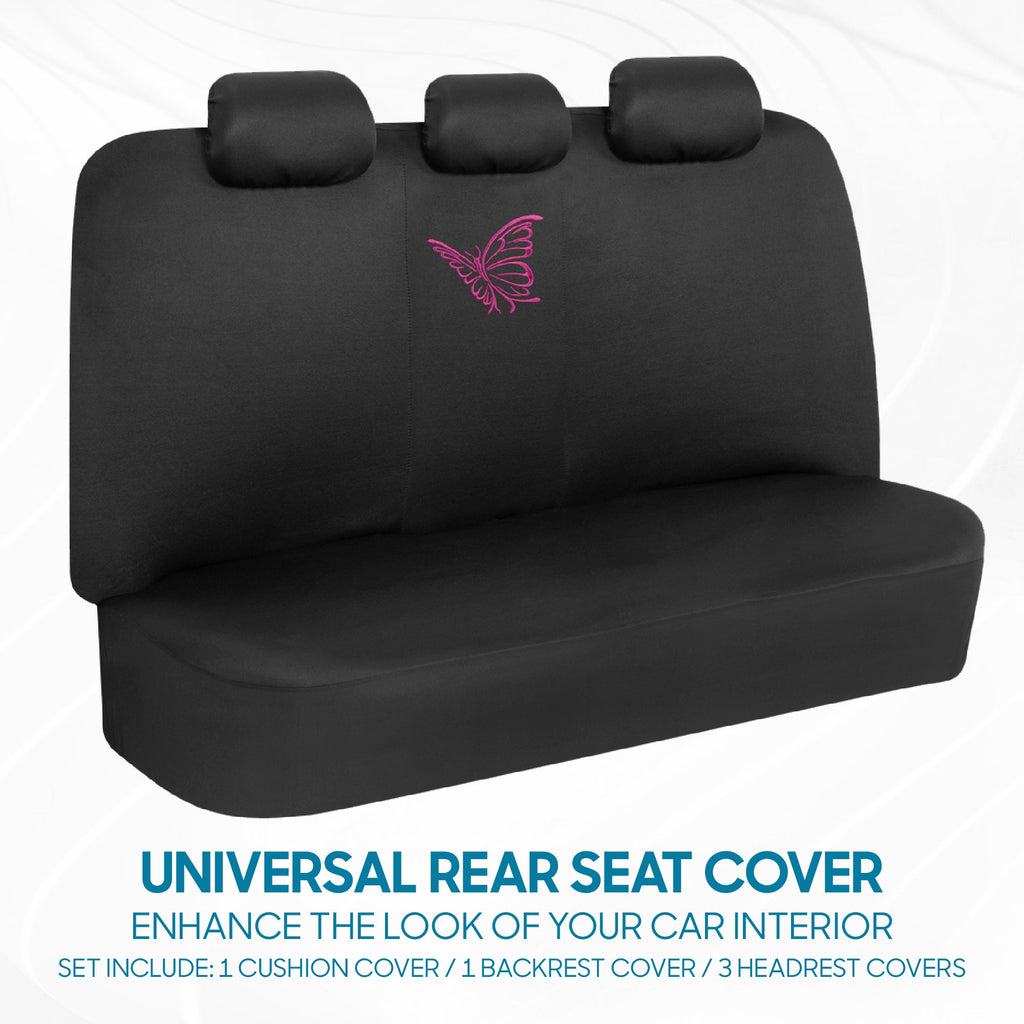 BDK 12-Piece Butterfly Front Seat Covers, Rear Seat Covers, Seat Belt Pads, and Steering Wheel Cover (Fits 14.5" - 15.5")