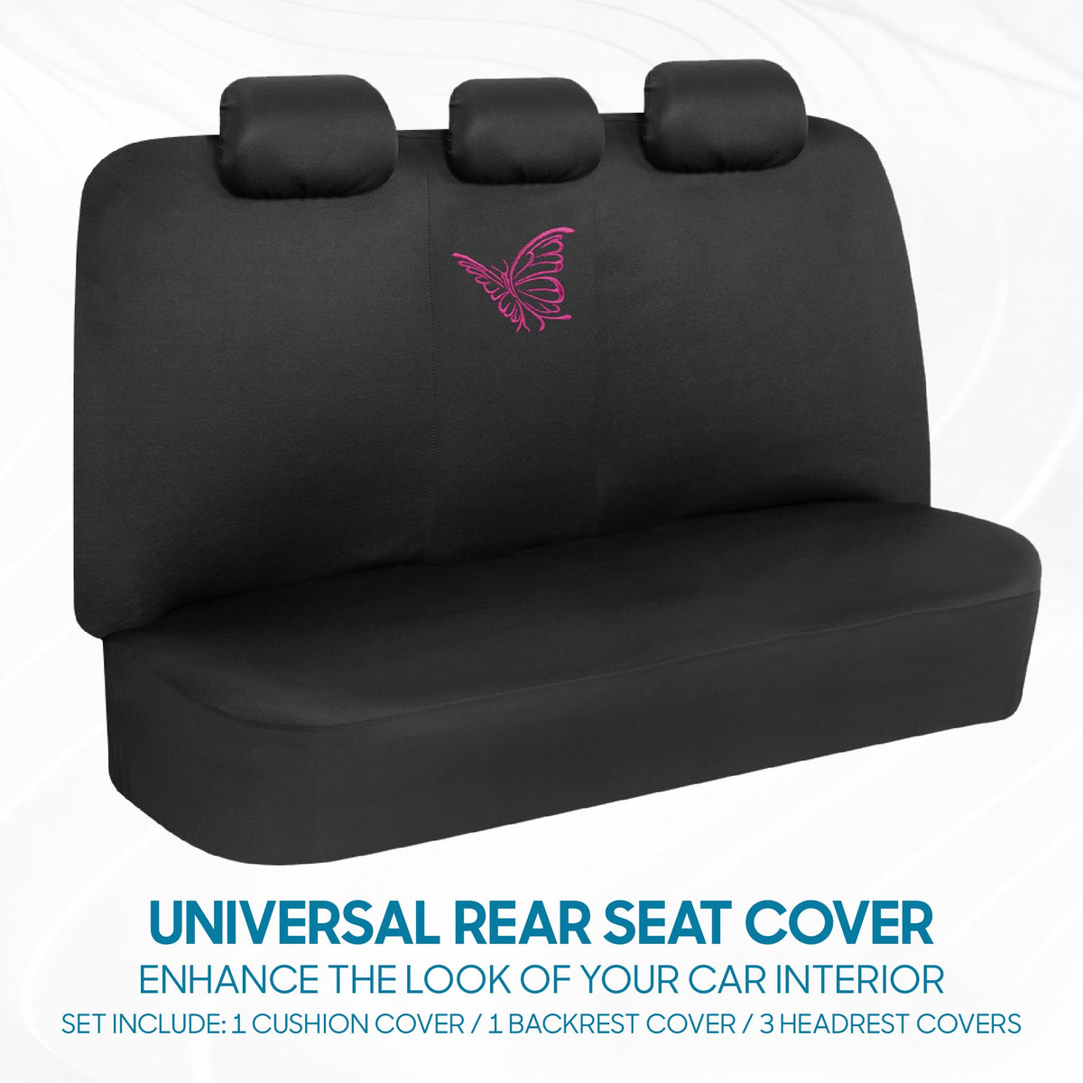 BDK 12-Piece Butterfly Front Seat Covers, Rear Seat Covers, Seat Belt Pads, and Steering Wheel Cover (Fits 14.5" - 15.5")