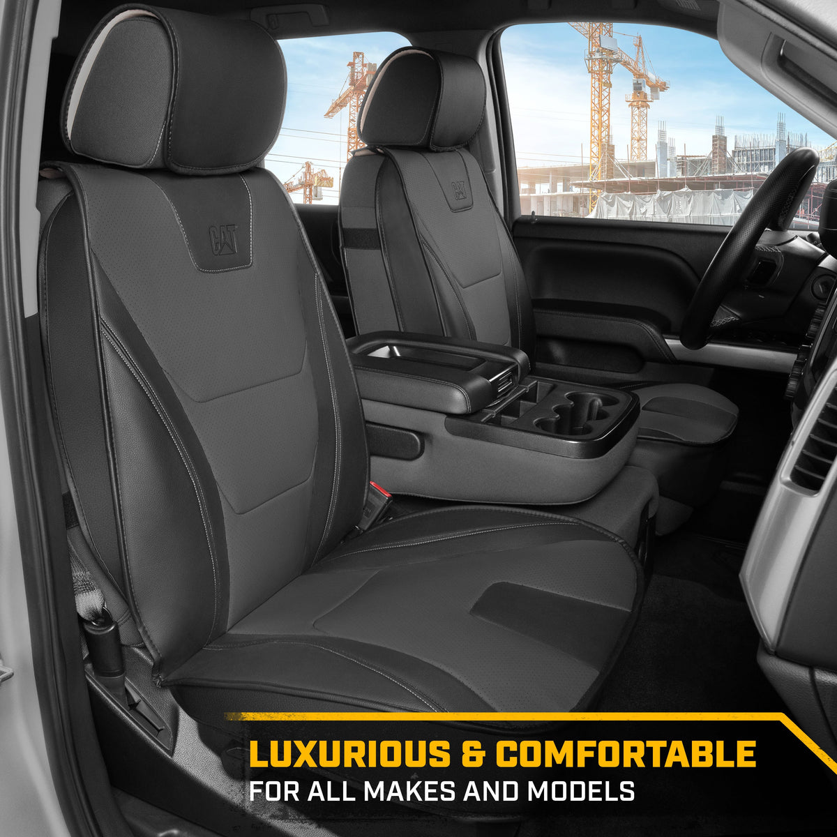 CAT® Edge Deluxe Car Seat Covers for Front Seats - Premium Two-Tone Faux Leather Seat Covers for Cars with Universal Fit, Rugged Automotive Seat Covers for Trucks, Interior Seat Covers for SUV