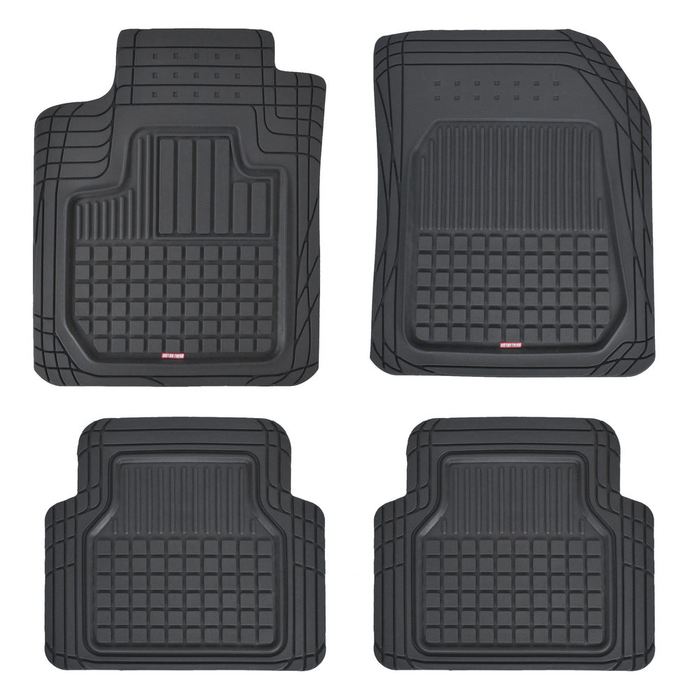 MotorTrend 4-Piece FlexTough Deep Dish Hybrid Groove Front Floor Mats and Rear Floor Mats - Heavy Duty, All Weather, Trim to Fit