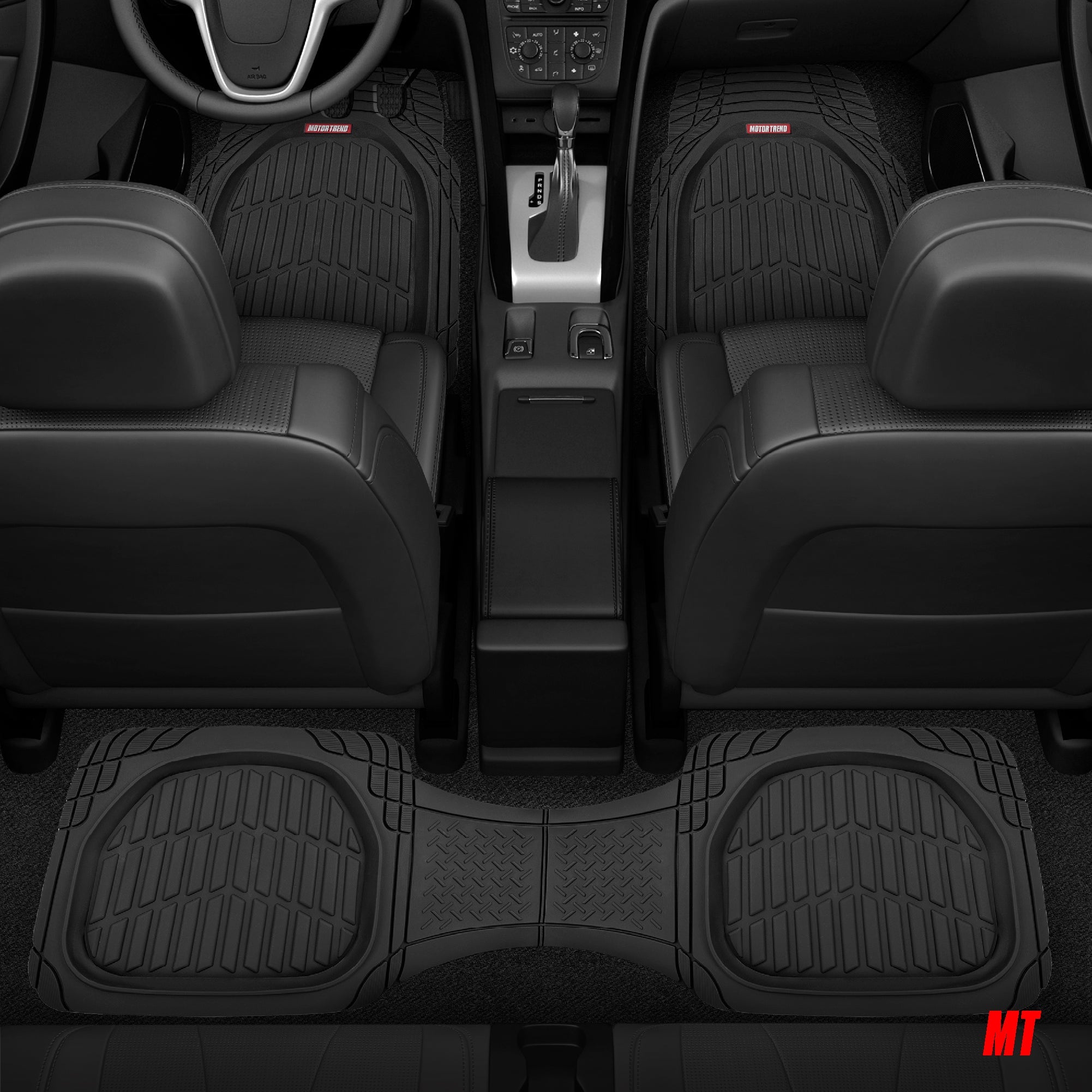 MotorTrend 4-Piece FlexTough Deep Dish Front Floor Mats, Rear Floor Mat, and Trunk/Cargo Mat - Heavy Duty, All Weather, Trim to Fit