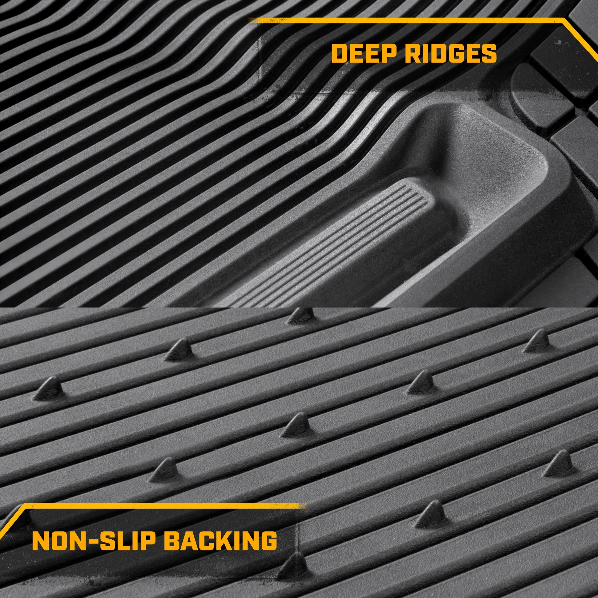 Cat® TerrainGuard™ Heavy-Duty 3-Piece All-Weather Rubber Floor Mats for Car, Truck, SUV, Van - Trim-to-Fit Deep Dish Automotive Floor Liners, Maximum Dirt & Water Protection, Universal Fit, Gray