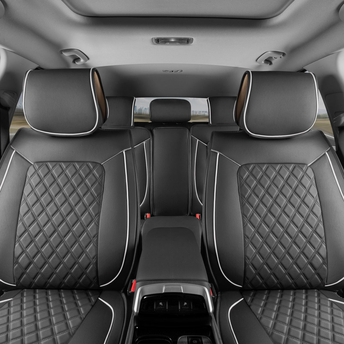 MotorBox 2-Pack Prestige Edition Premium Faux Leather Diamond Stitched Cushion Front Seat Covers