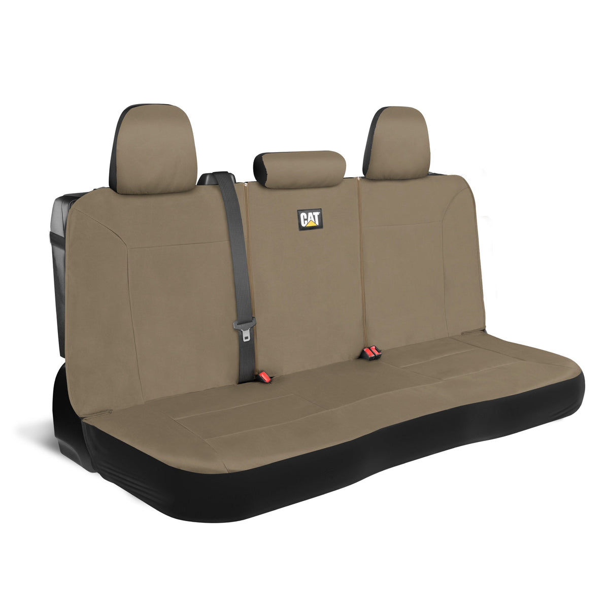CAT Beige Rear Seat Cover for Trucks, Cars & SUVs – Heavy-Duty Oxford Canvas – 60/40 Split Bench Protector – Durable Back Seat Cover for Work Trucks, Pets, Travel – Car & Truck Interior Accessory