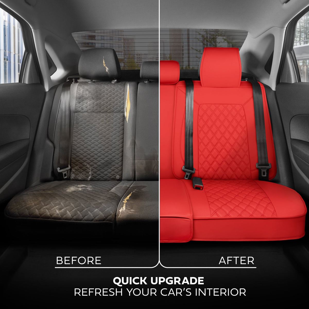 MotorBox Premium Napa Leather Rear Seat Cover – Semi Universal Fit for Most Cars, Truck & SUV – Red Back Seat Protector – Anti-Slip, Durable Bench Cover – Easy Install, Luxury Car Interior Upgrade