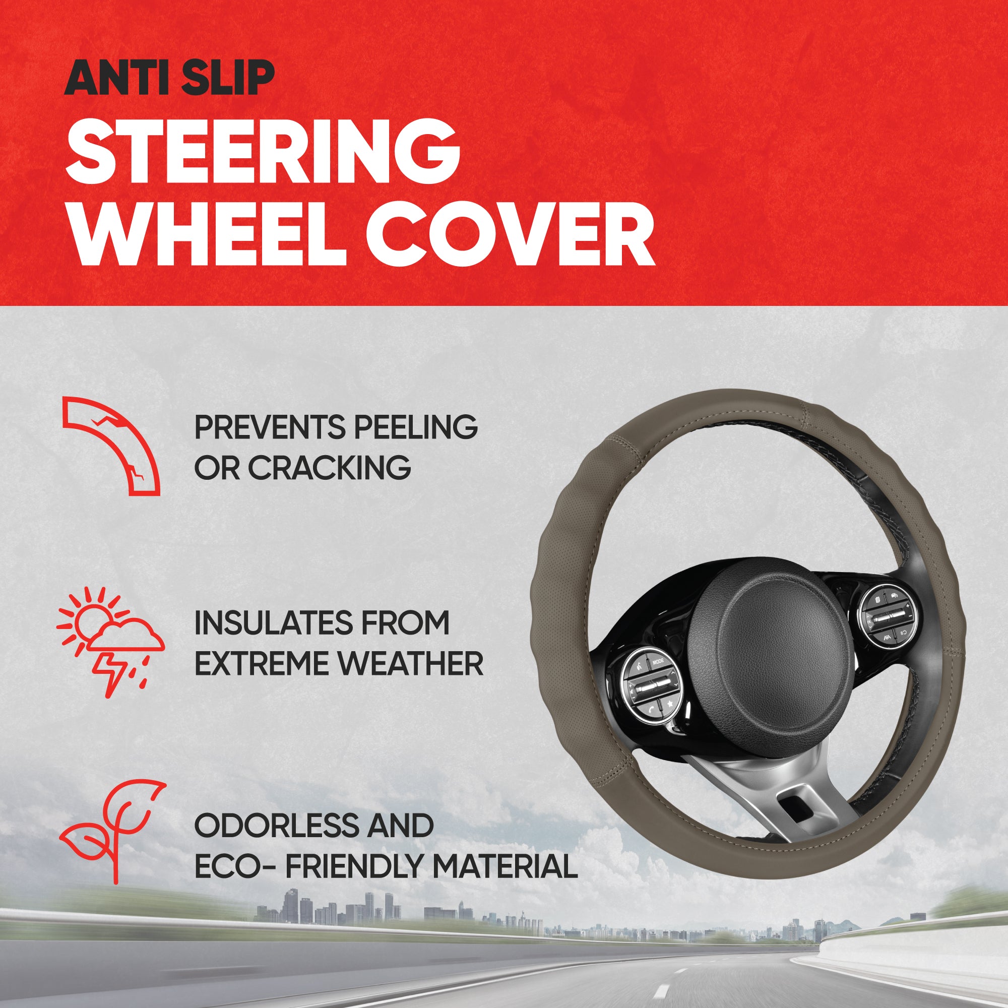 MotorTrend SoftTouch Advanced Traction Grip Steering Wheel Cover (Fits 14.5" - 15.5")