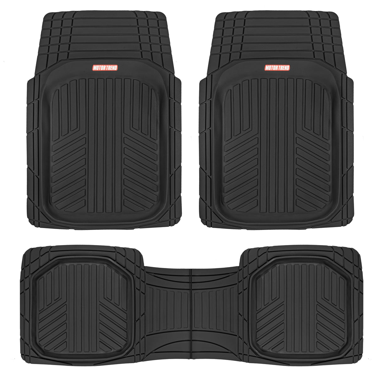 MotorTrend 3-Piece FlexTough Plus Deep Dish Line Grooves Front Floor Mats and Rear Floor Mat - Heavy Duty, All Weather, Trim to Fit
