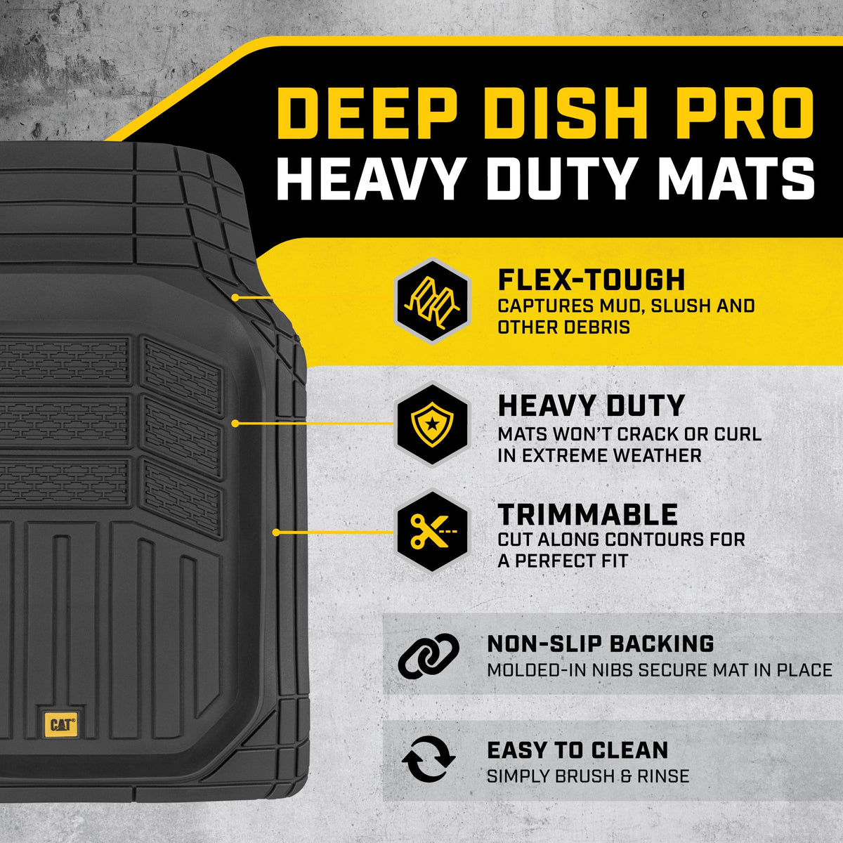 CAT 3-Piece Deep Dish Front Floor Mats and Rear Floor Mats - Heavy Duty, All Weather, Trim to Fit