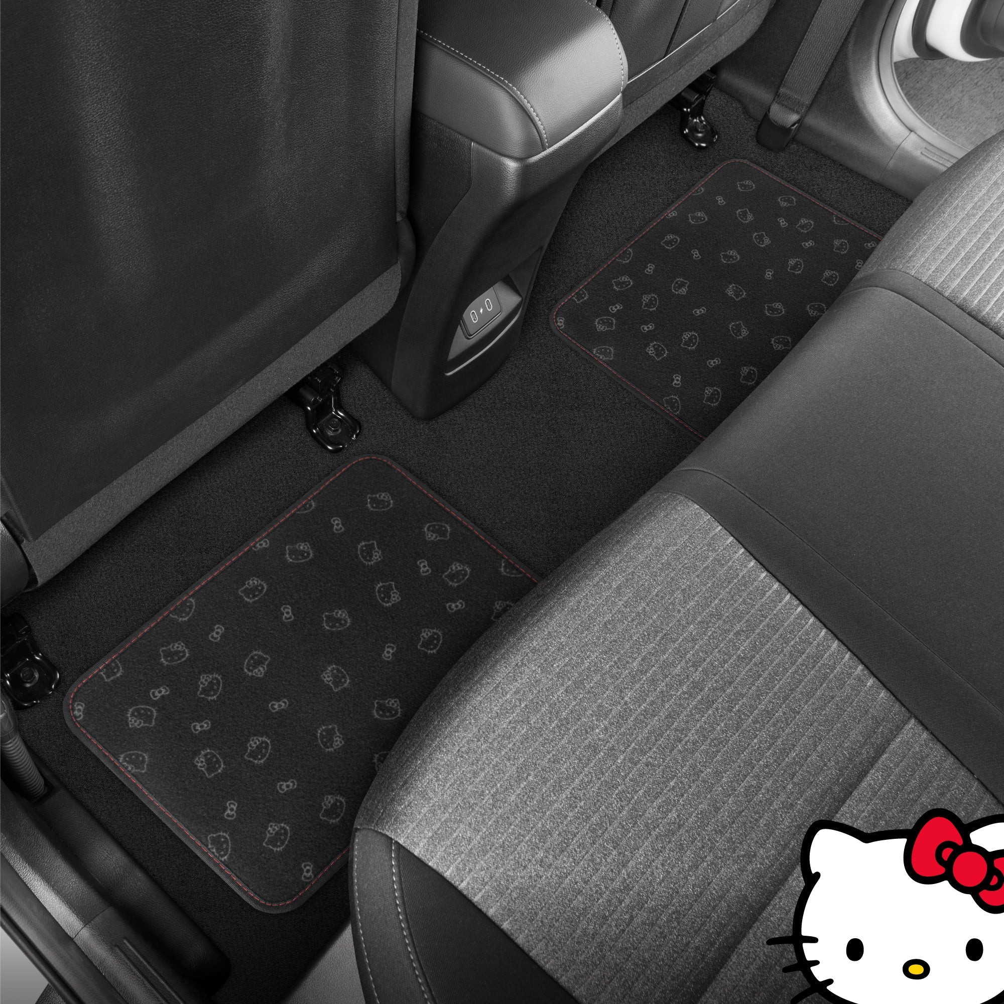 Hello Kitty Carpet Car Floor Mats - Universal Fit for Cars, SUVs & Trucks - Black with Red Bow & Hello Kitty Print - Front & Rear Set, 4 Piece Car Accessories