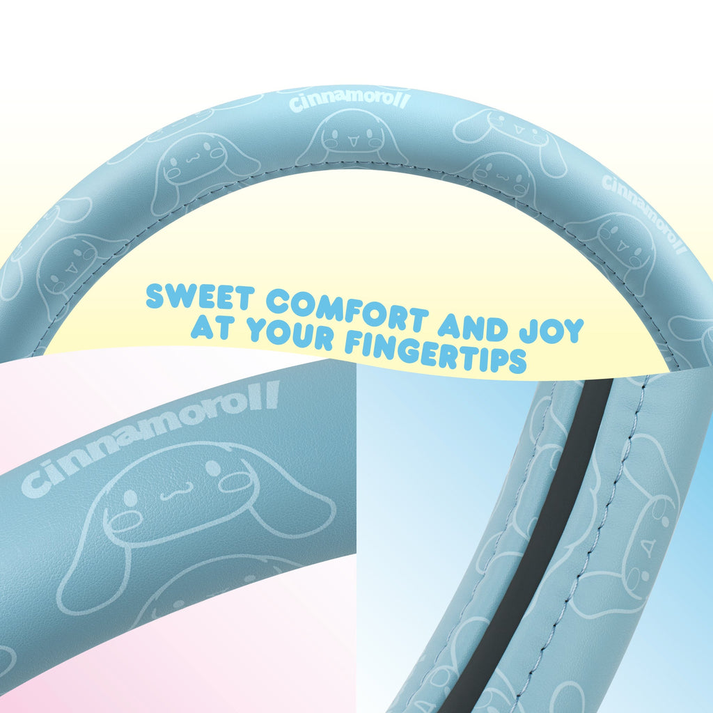 Cinnamoroll Steering Wheel Cover, Official Sanrio Car Steering Wheel Cover with Universal Size 14.5 - 15.5, Cute Blue Steering Wheel Cover for Women, Cinnamoroll Car Accessories (Cinnamoroll Blue Monogram)