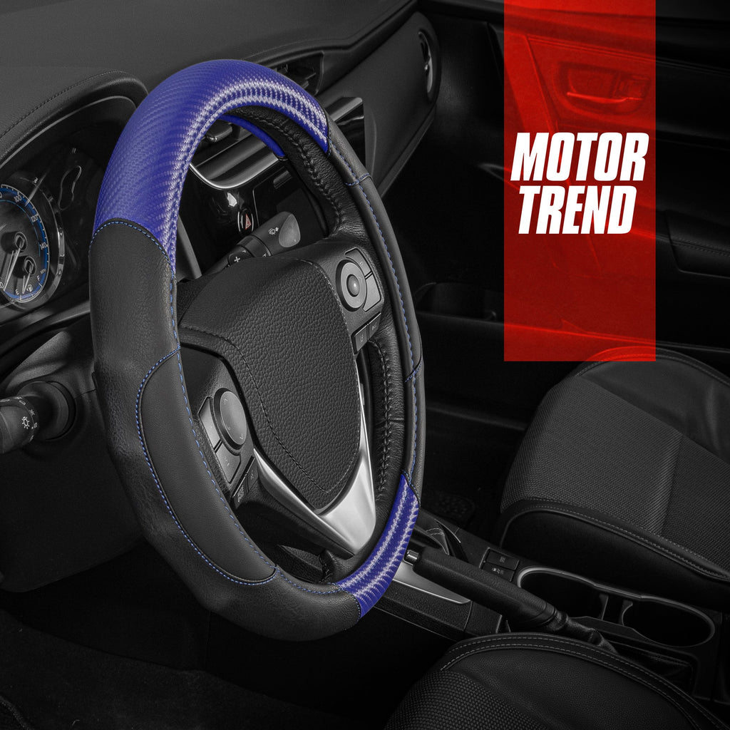 MotorTrend GripDrive Carbon Fiber Weave Ergonomic Grip Steering Wheel Cover (Fits 14.5" - 15.5")