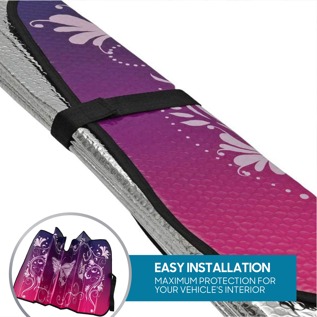 BDK Pink/Purple Butterfly Front Windshield Sunshade (58" x 27")