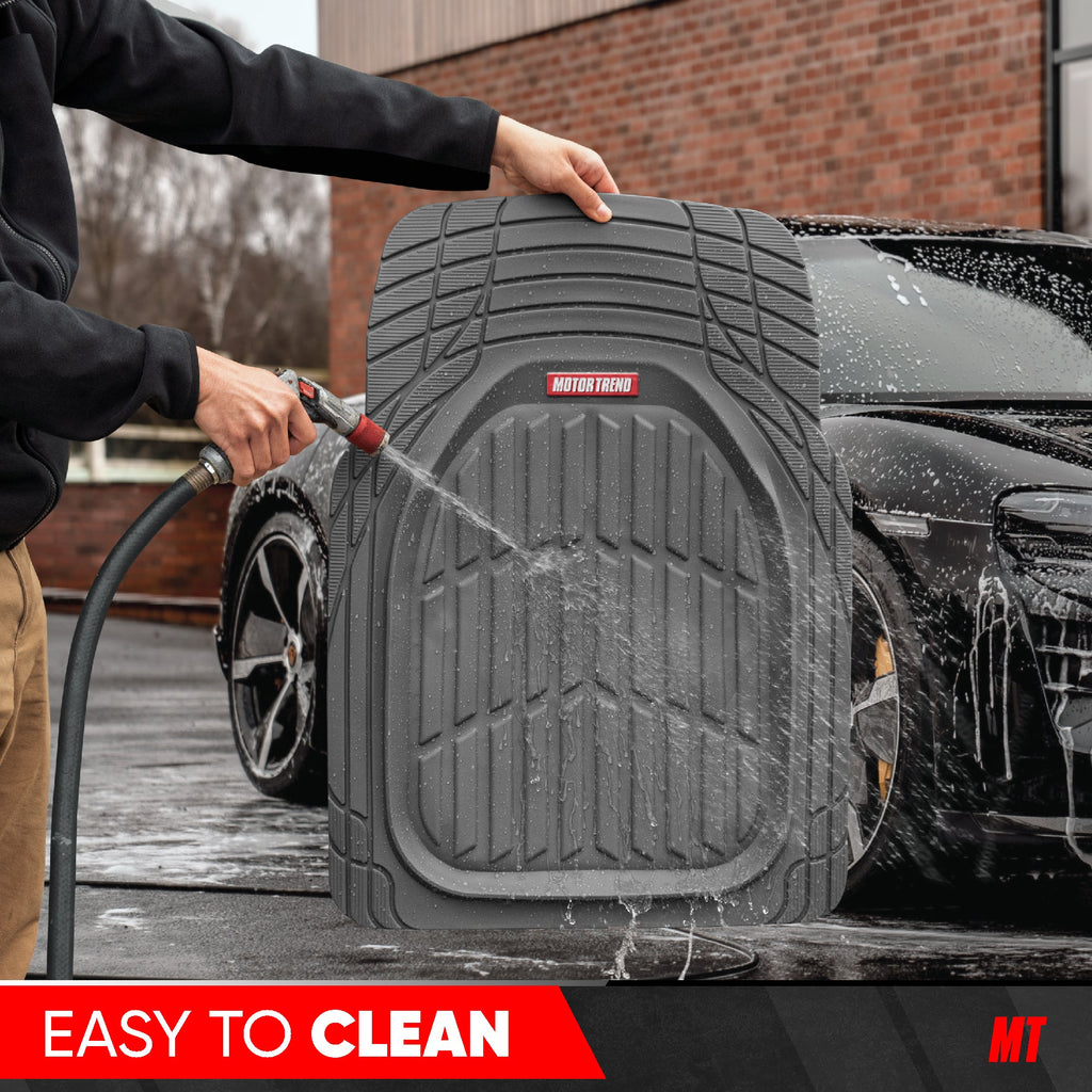 MotorTrend 4-Piece FlexTough Deep Dish Front Floor Mats, Rear Floor Mat, and Trunk/Cargo Mat - Heavy Duty, All Weather, Trim to Fit