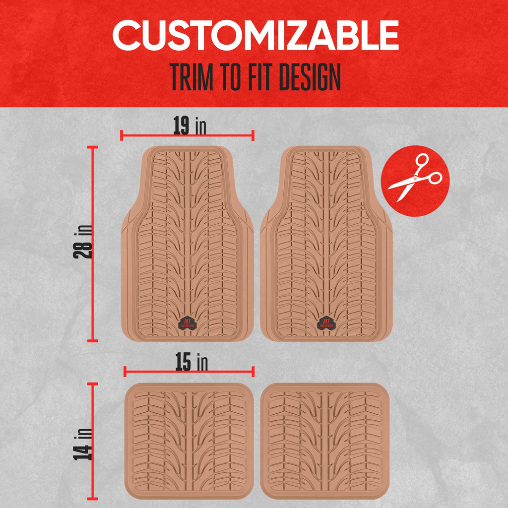 MotorTrend 4-Piece Grand Prix Tire Tread Front Floor Mats and Rear Floor Mats - Heavy Duty, All Weather, Trim to Fit