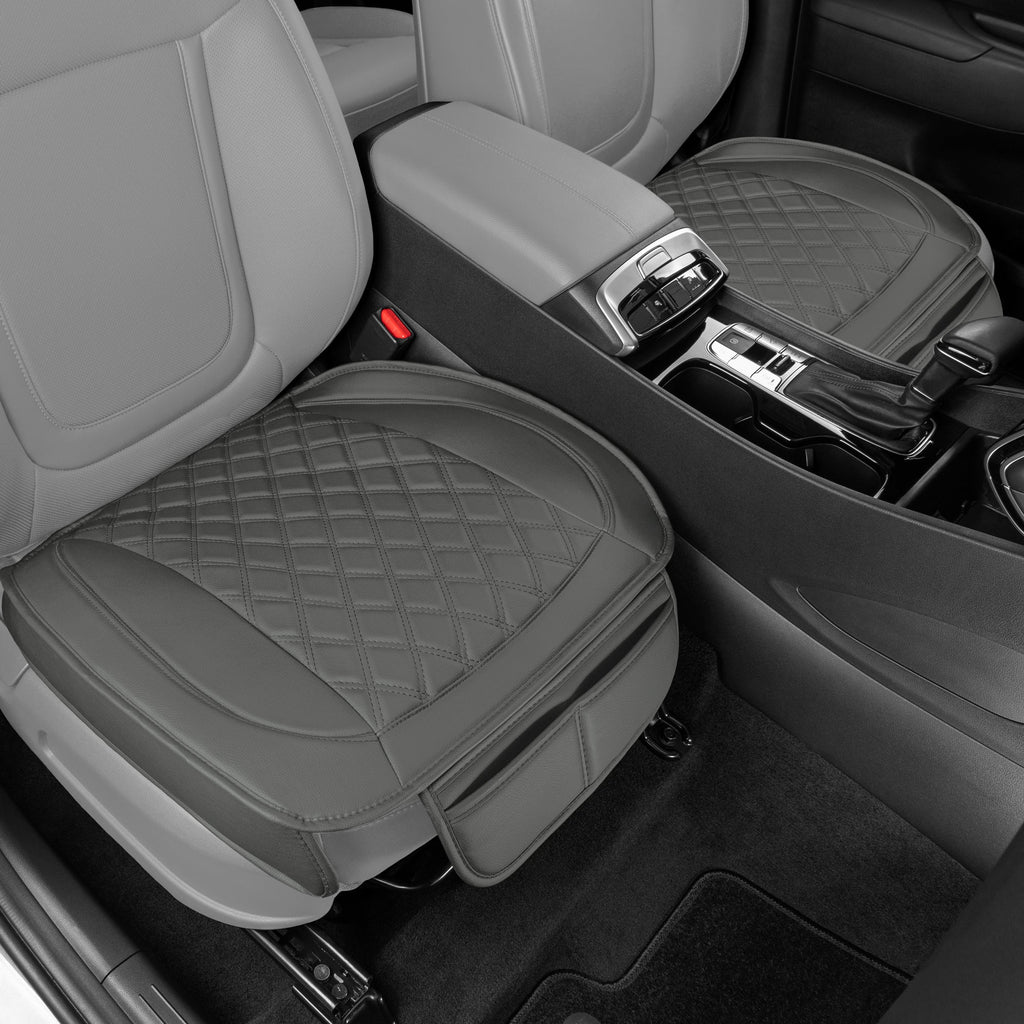 MotorTrend 2-Pack Padded Faux Leather Diamond Stitched Seat Covers with Front Storage Pockets