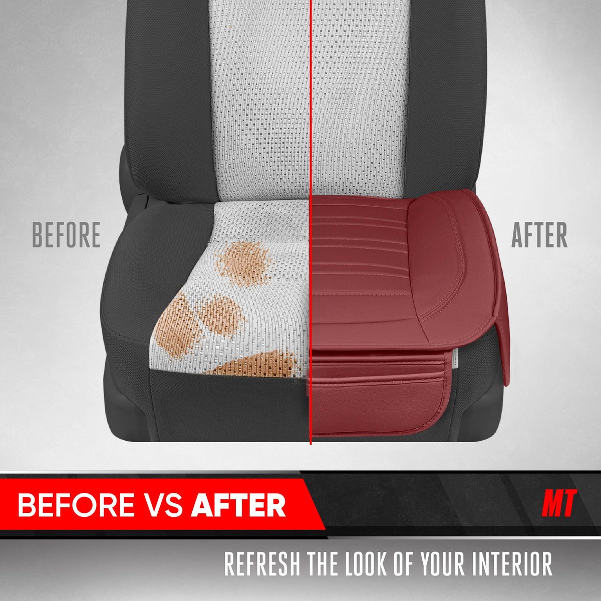 Motor Trend Faux Leather Front Seat Cover for Cars - Set of 2 Burgundy Front Car Seat Covers for SUV & Truck with Storage Pockets - Automotive Car Seats Cover Protector - Bottom Cushion Coverage Only