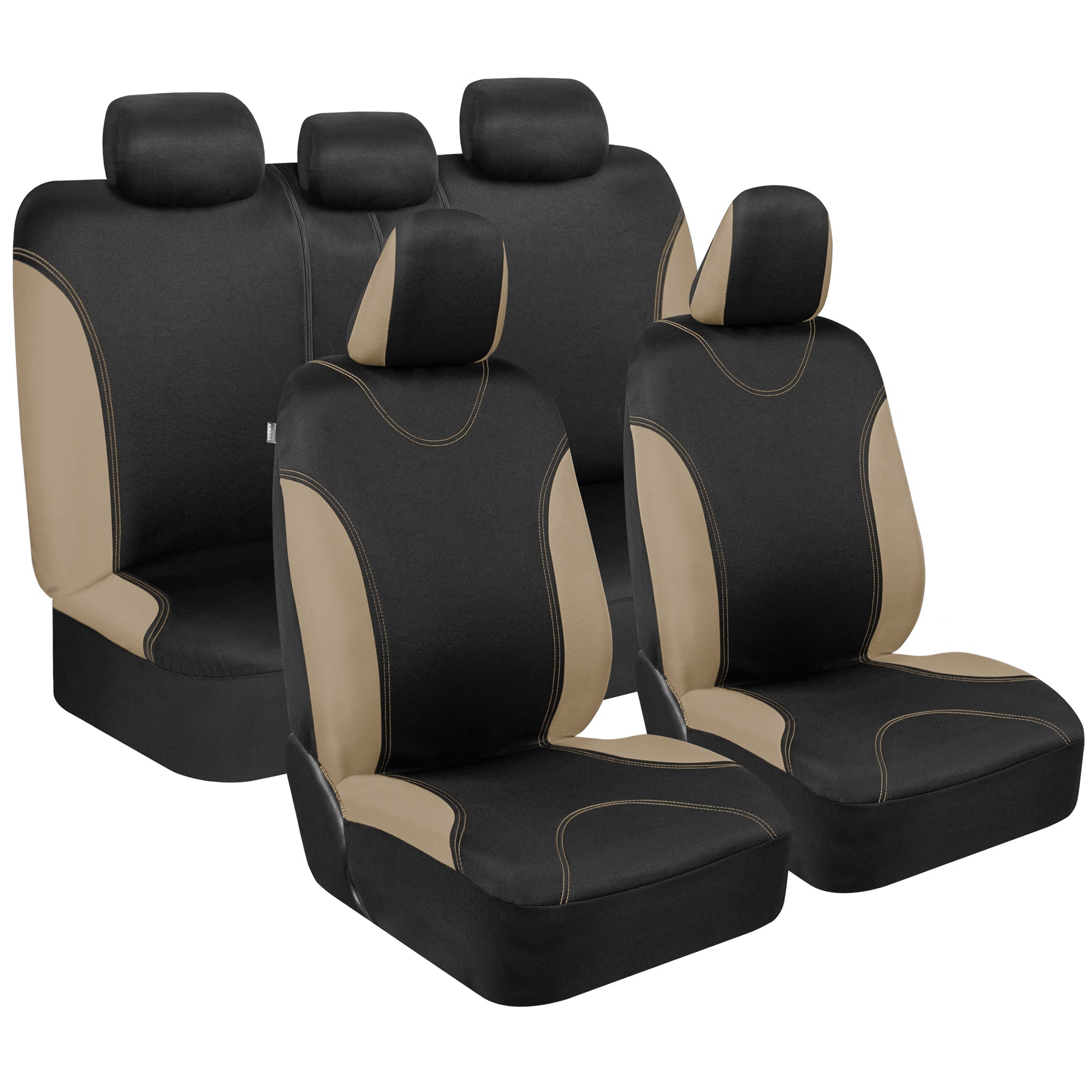 BDK 9-Piece UltraSleek Two-Tone Front Seat Covers and Rear Seat Covers - Black/Beige