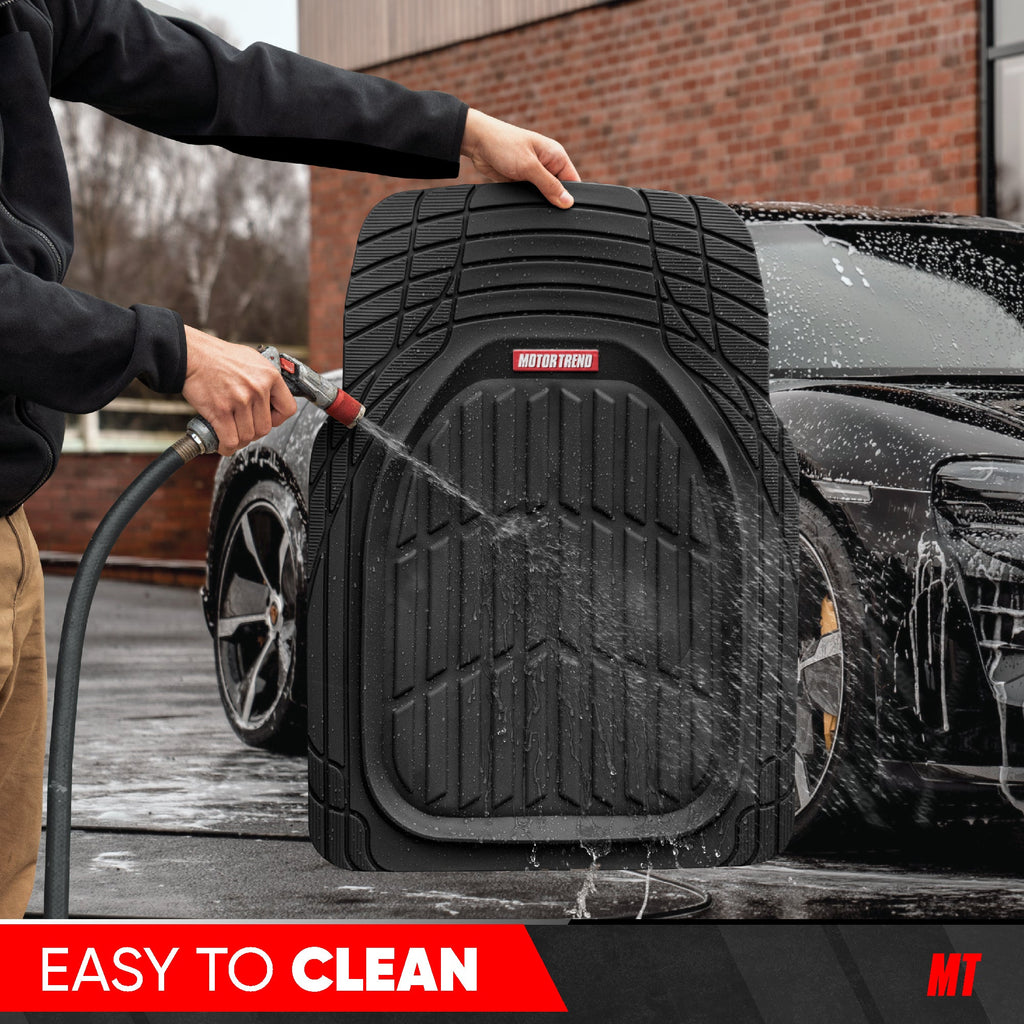 MotorTrend 4-Piece FlexTough Deep Dish Front Floor Mats, Rear Floor Mat, and Trunk/Cargo Mat - Heavy Duty, All Weather, Trim to Fit