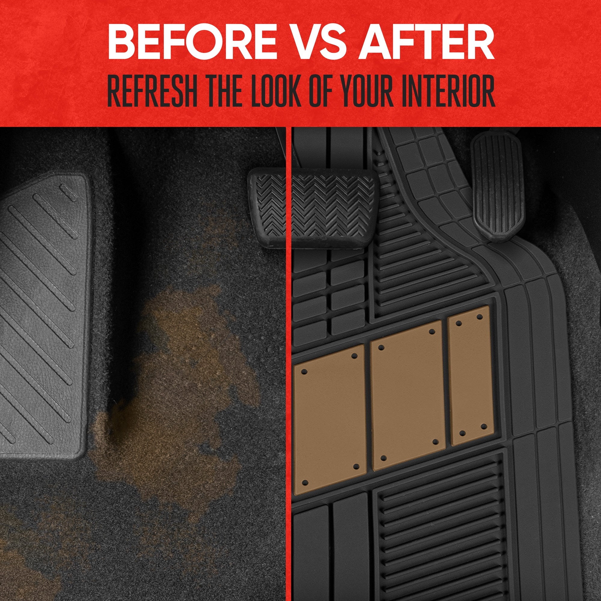 MotorTrend 4-Piece DualFlex Deep Drainage Channels Front Floor Mats and Rear Front Floor Mats - Heavy Duty, All Weather, Trim to Fit