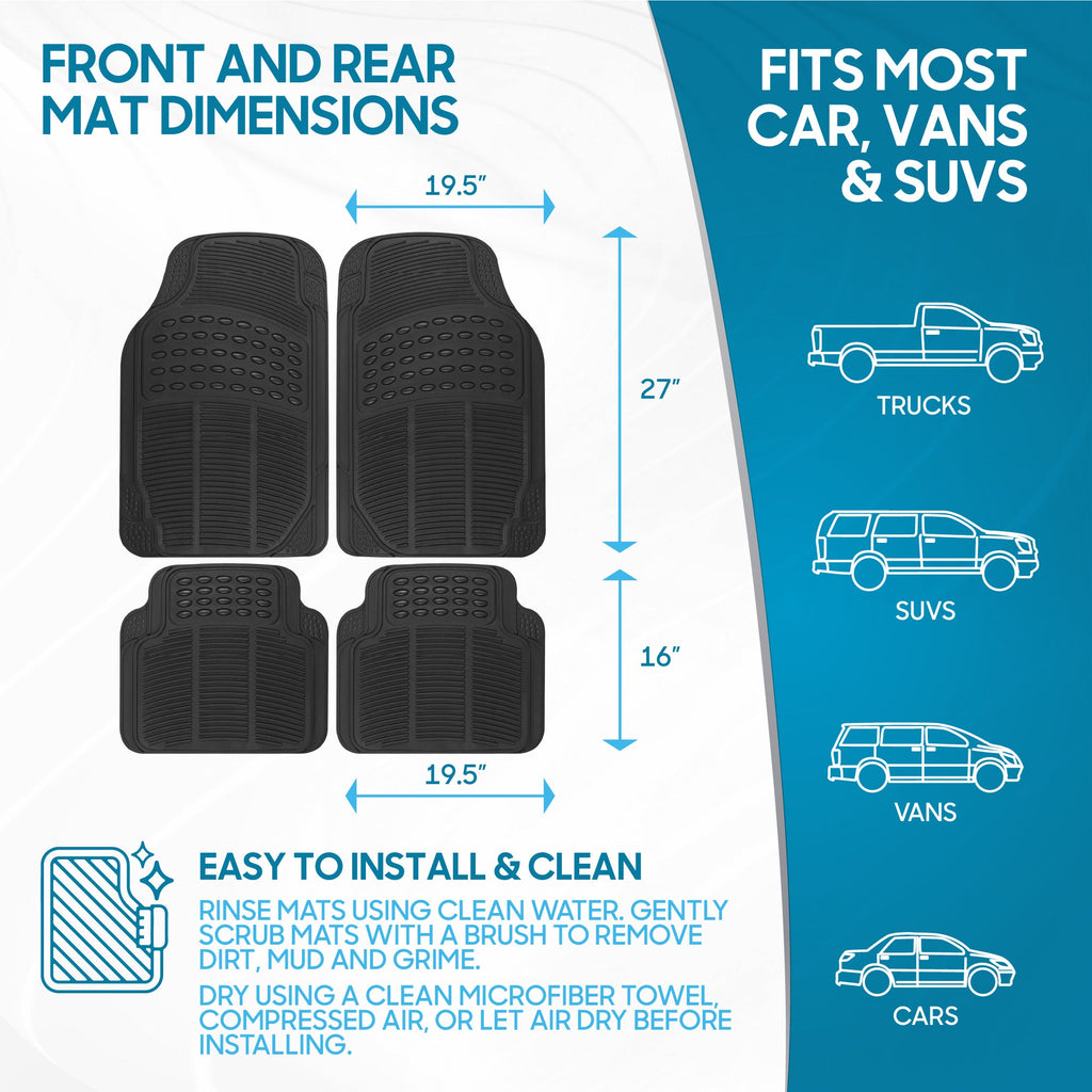 BDK 4-Piece Cushioned Grip Pad Front Floor Mats and Rear Floor Mats - Heavy Duty, All Weather, Trim to Fit