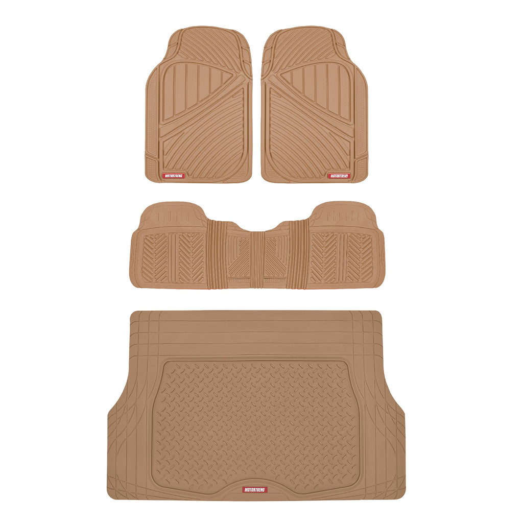 MotorTrend 4-Piece FlexTough Performance Deep Channel Front Floor Mats, Rear Floor Mat, and Trunk/Cargo Mat - Heavy Duty, All Weather, Trim to Fit