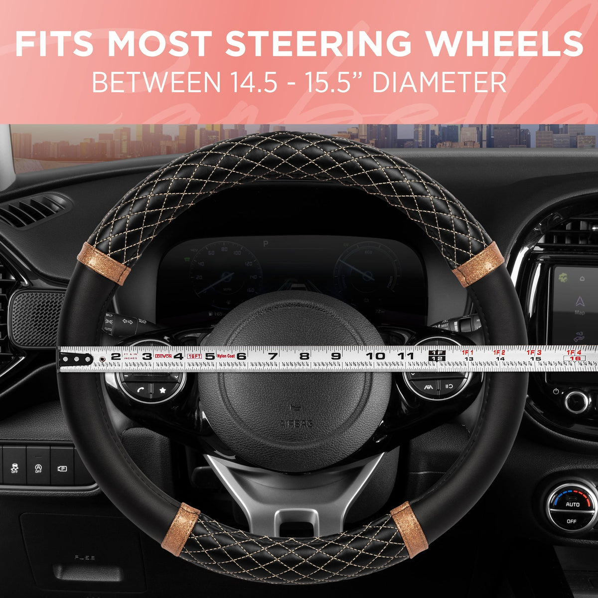 Carbella Bronze Quilted Steering Wheel Cover (Fits 14.5" - 15.5")