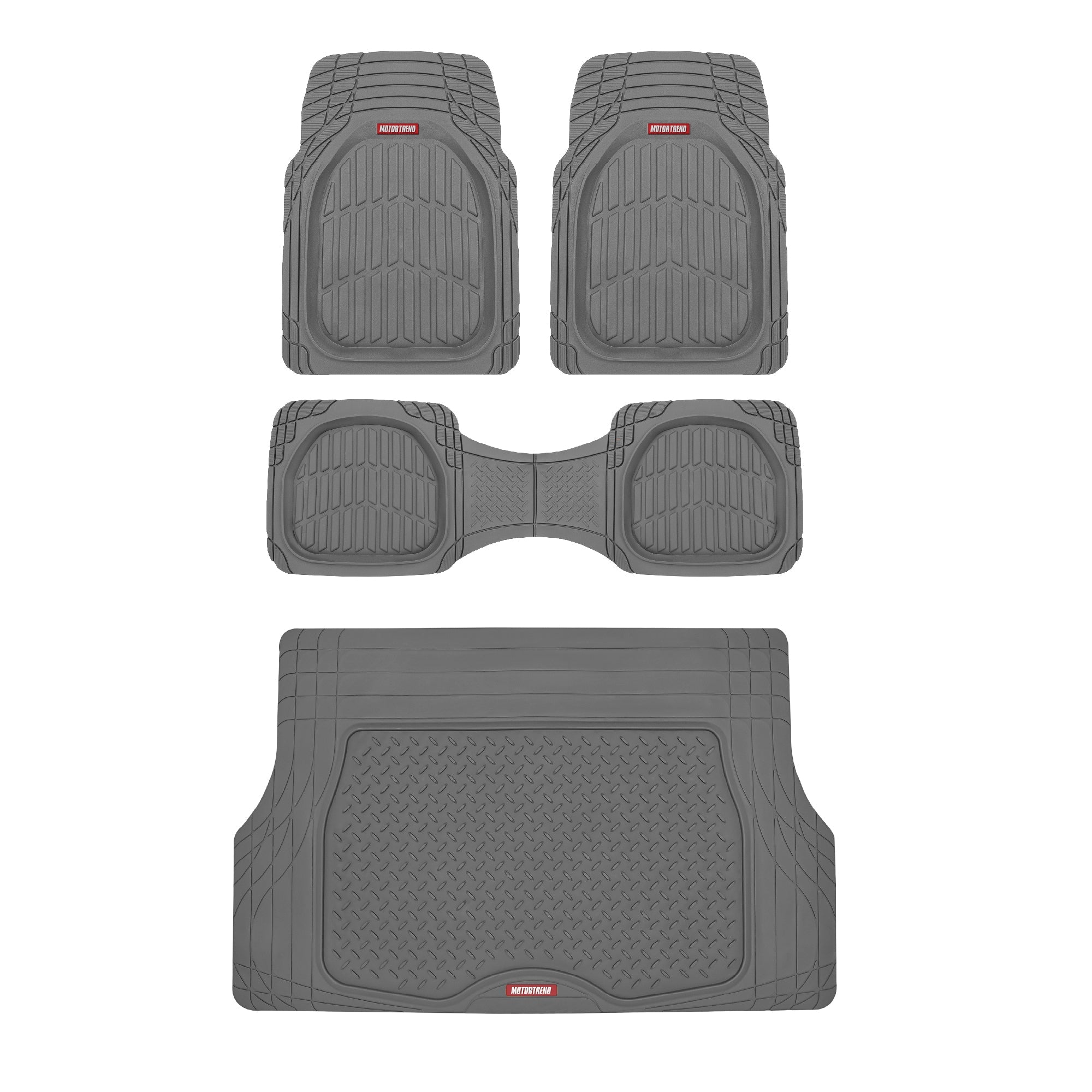 MotorTrend 4-Piece FlexTough Deep Dish Front Floor Mats, Rear Floor Mat, and Trunk/Cargo Mat - Heavy Duty, All Weather, Trim to Fit