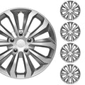 BDK 4-Pack Premium 16" Silver and Gunmetal Universal Fit Hubcap Covers for Wheels and Rims (10 spokes) - Replacement, Snap On, OEM Style
