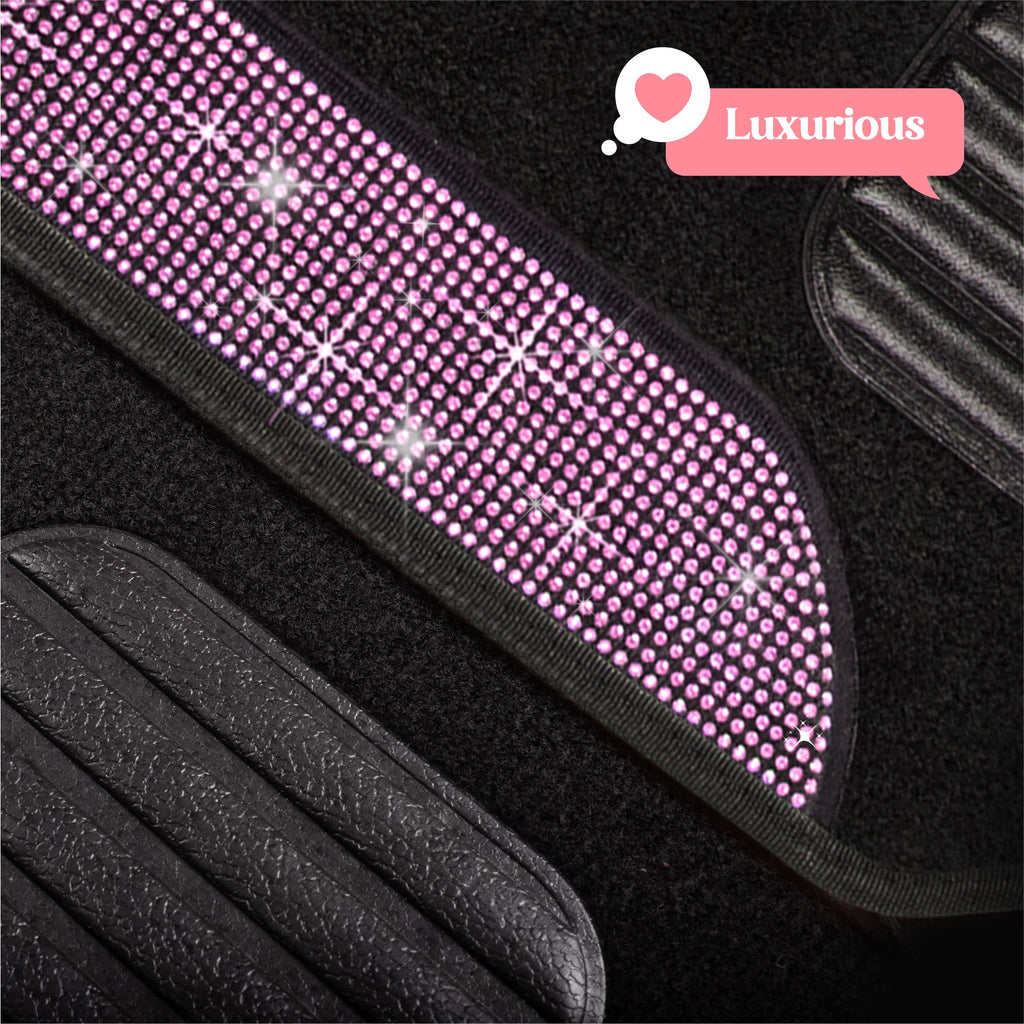Carbella 4-Piece Diamond Bling Front Floor Mats and Rear Floor Mats - Light Pink
