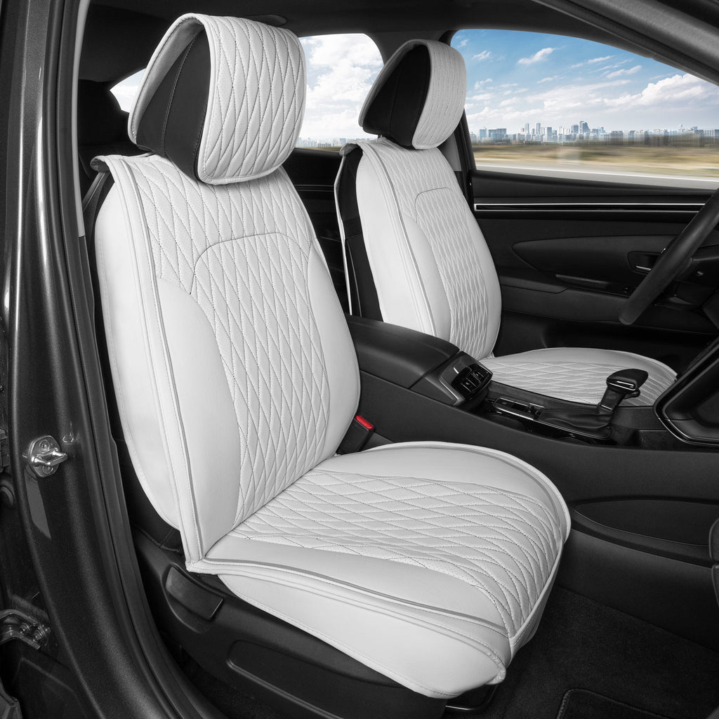 Car Seat Covers - DiamondLux Edition Premium Faux Leather Seat Protectors - Double Cross Stitched Cushioned Automotive Accessories for Trucks, SUVs, Cars - Front Seat Set