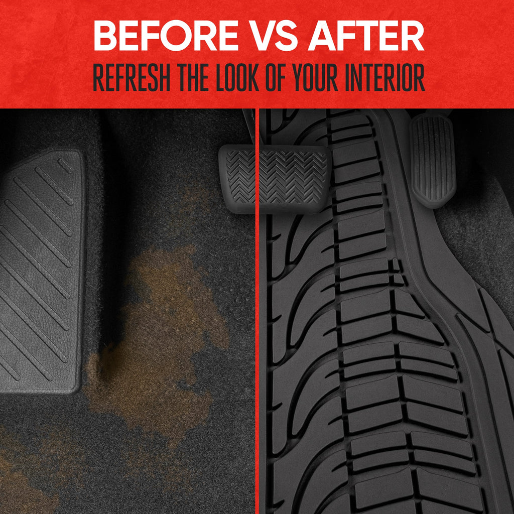 MotorTrend 4-Piece Grand Prix Tire Tread Front Floor Mats and Rear Floor Mats - Heavy Duty, All Weather, Trim to Fit