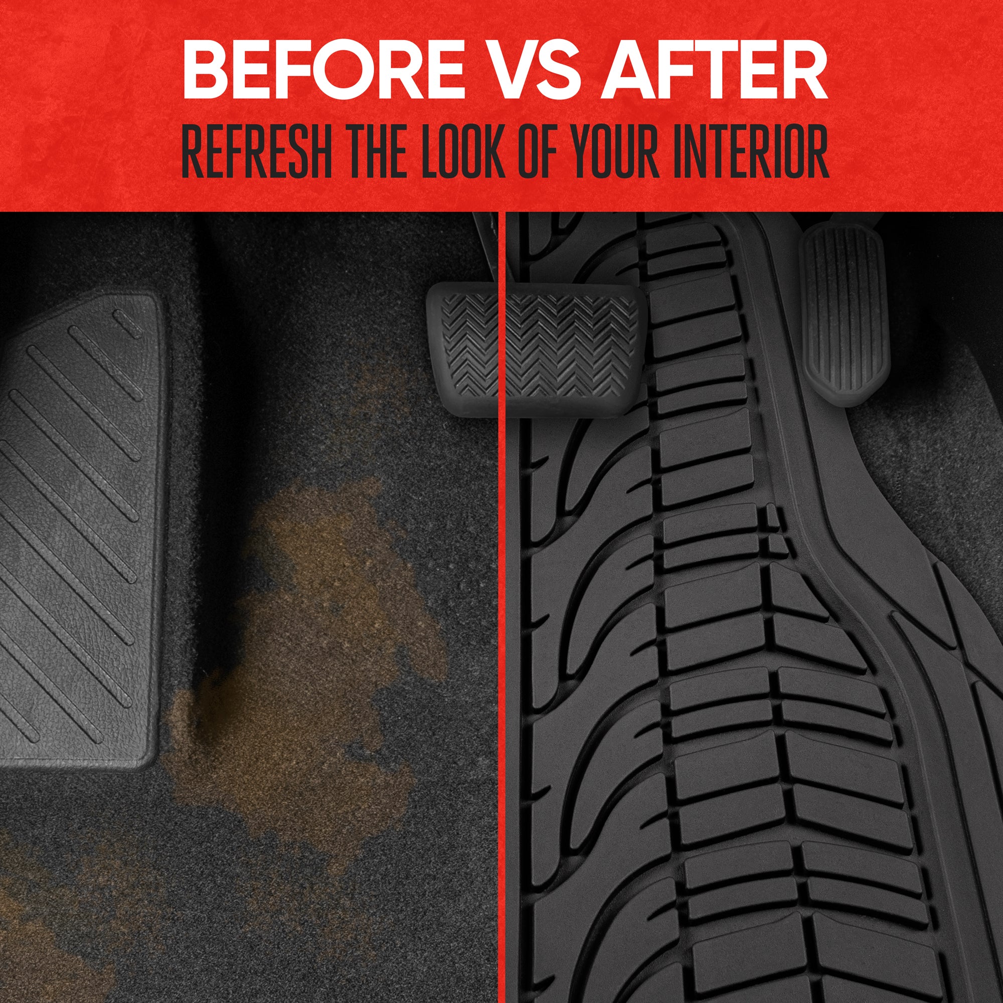 MotorTrend 4-Piece Grand Prix Tire Tread Front Floor Mats and Rear Floor Mats - Heavy Duty, All Weather, Trim to Fit
