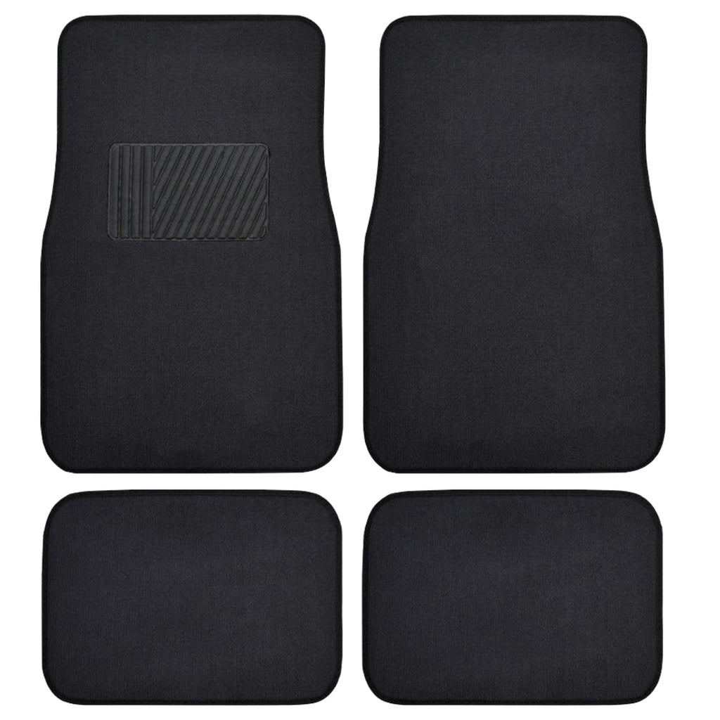 BDK 4-Piece Premium Carpet Non-Slip Heel Pad Front Floor Mats and Rear Floor Mats - Black