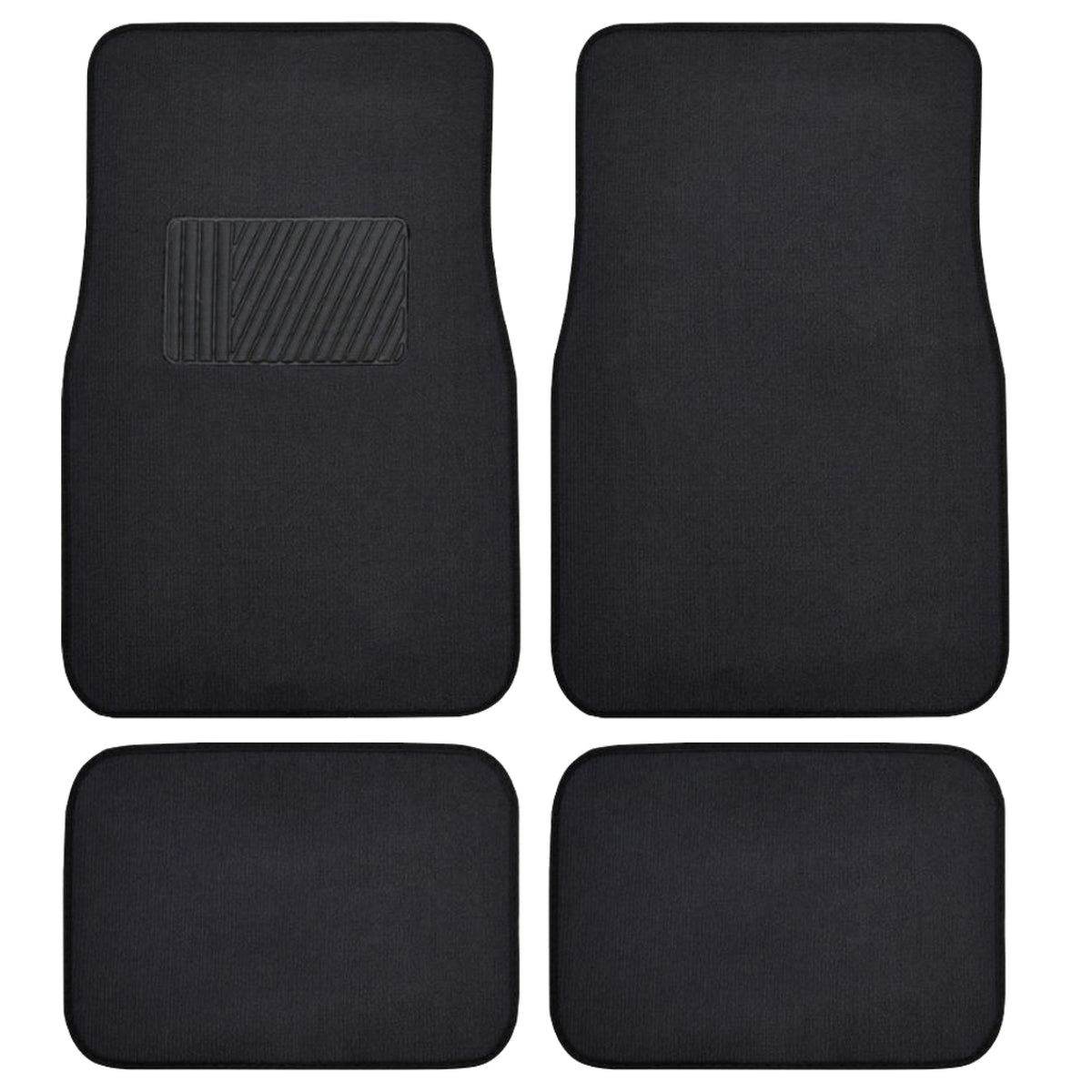 BDK 4-Piece Premium Carpet Non-Slip Heel Pad Front Floor Mats and Rear Floor Mats - Black
