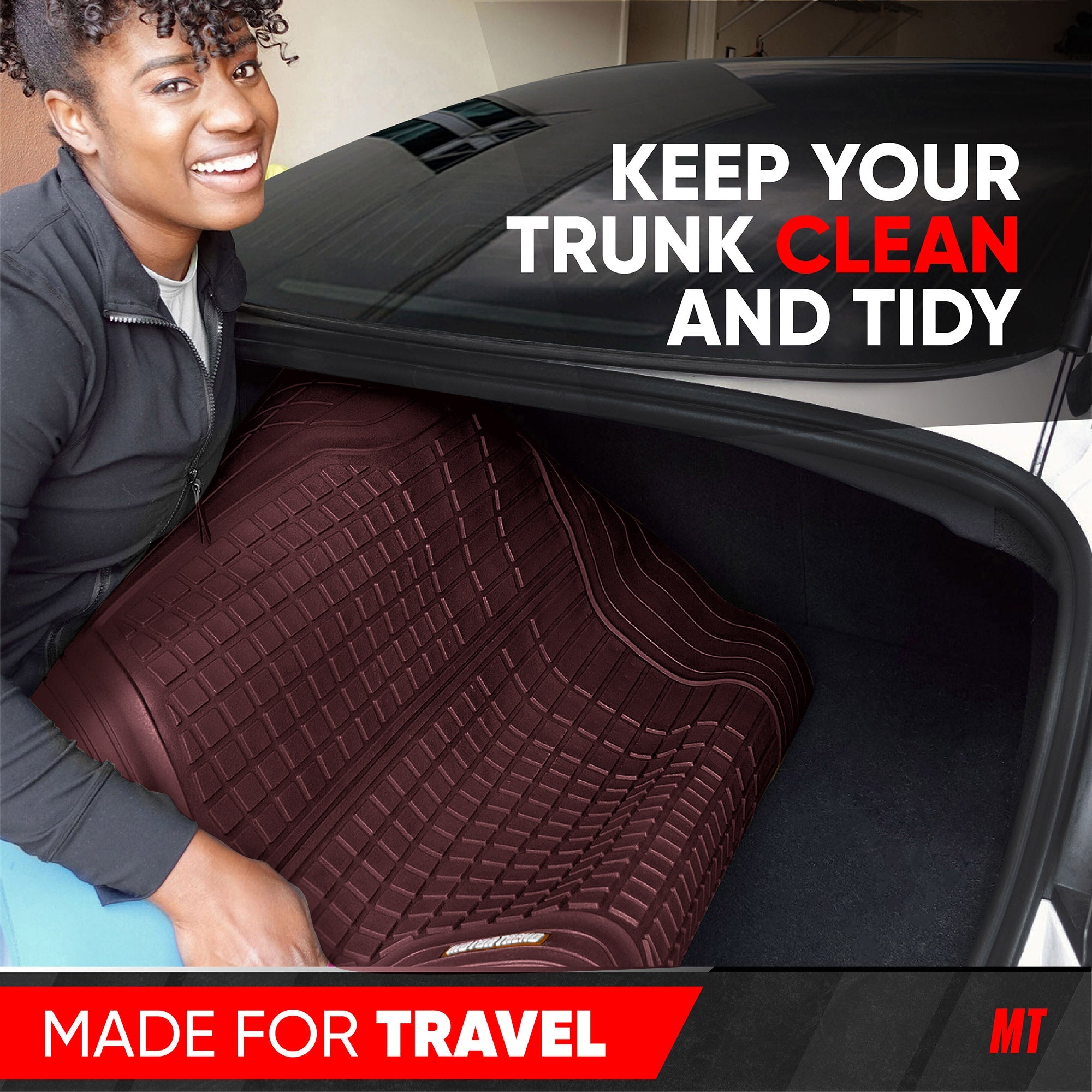 Motor Trend FlexTough Rear Cargo Mat - Heavy-Duty Trimmable Car Trunk Mat for Back of SUV, Universal Rear Cargo Liner for SUV, Flexible Trunk Liner, Automotive Floor Mats & Cargo Liners (Burgundy)