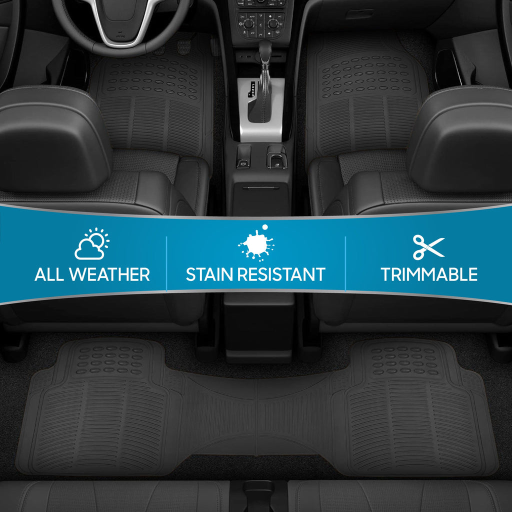 BDK 3-Piece ProLiner Front Floor Mats and Rear Floor Mats - Heavy Duty, All Weather, Trim to Fit