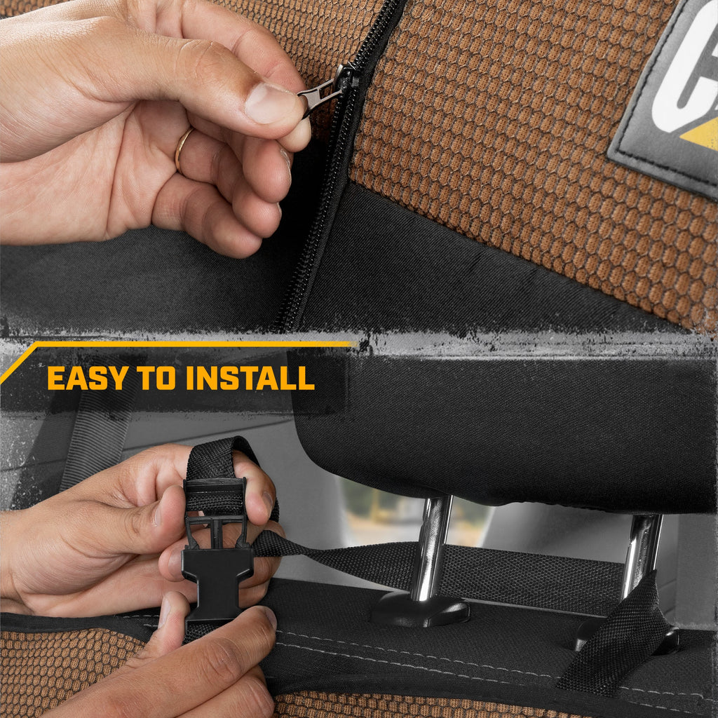 Cat Flexfit Beige & Black Rear Seat Cover for Car – Durable Canvas & Mesh Design 60/40 Split Bench Protector for Cars, Trucks & SUVs – Back Seat Cover for Rear Bench – Interior Car Accessory