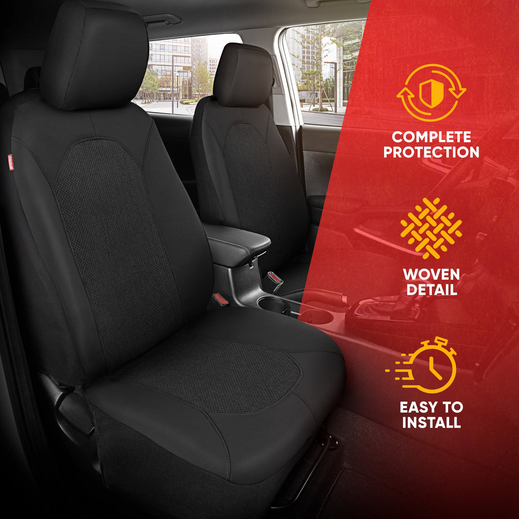 Motor Trend Black Car Seat Covers Set - 2 Front Seats – Spill-Proof Neoprene CarSeat Cover Protector for Cars – Automotive Car Accessories Interior Covers for SUV & Small Trucks – Semi Universal Fit