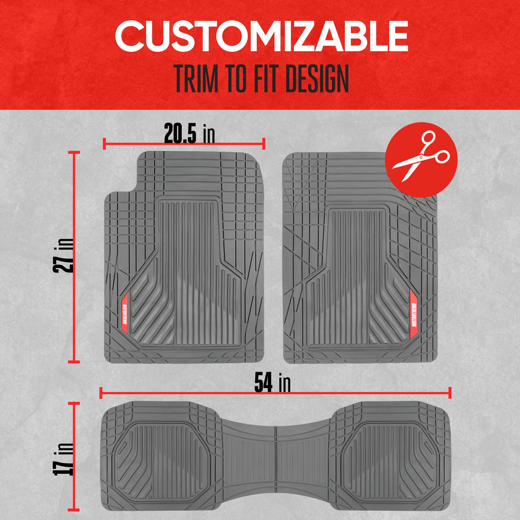 MotorTrend 3-Piece Raised Ridge Multi-Channel Front Floor Mats and Rear Floor Mat - Heavy Duty, All Weather, Trim to Fit