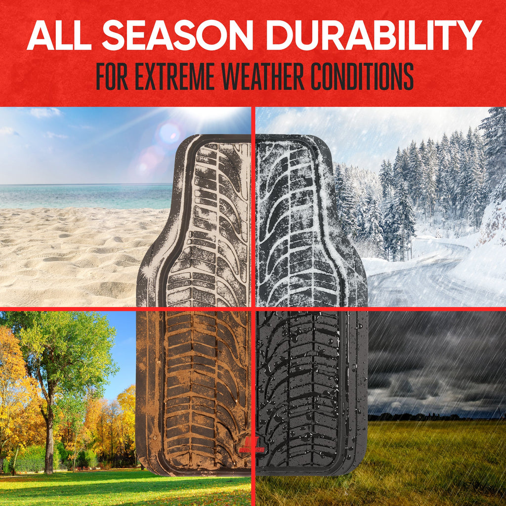 MotorTrend 4-Piece Grand Prix Tire Tread Front Floor Mats and Rear Floor Mats - Heavy Duty, All Weather, Trim to Fit