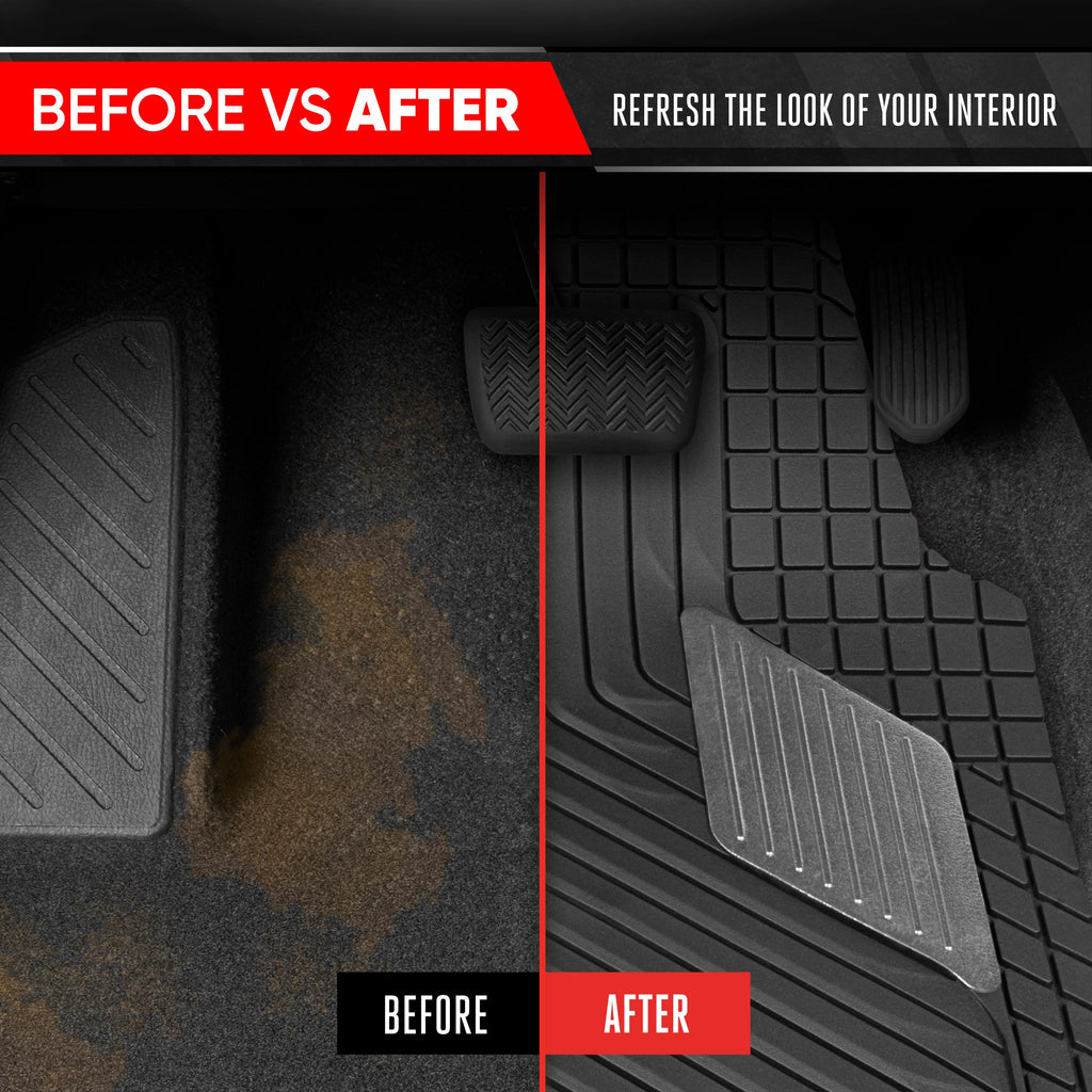 Motor Trend MetallicGuard Car Floor Mats Full Set - Durable Rubber Floor Mats with Silver Metallic Heel Pad, All-Weather Interior Protection for Front and Rear with Non-Slip Backing --Alias 638721182349977102