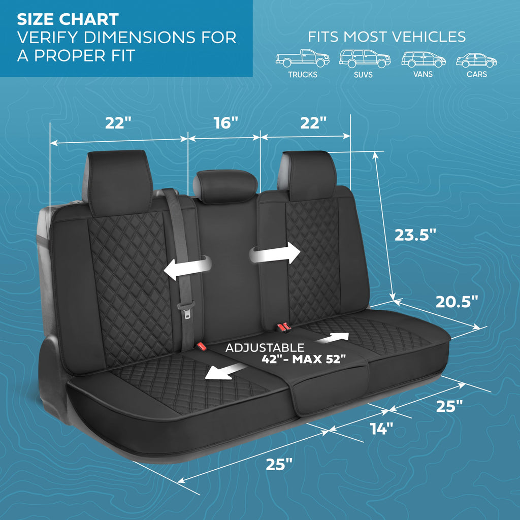 MotorBox Premium Napa Leather Rear Seat Cover - Semi Universal Fit for Most Cars, Truck & SUV - Black Back Seat Protector - Anti-Slip, Durable Bench Cover - Easy Install, Luxury Car Interior Upgrade