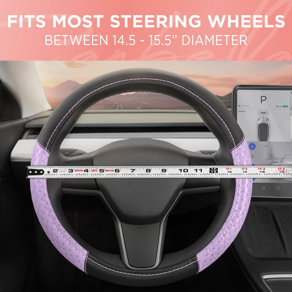 Carbella Pink Sequin Stitched with Crystals Steering Wheel Cover (Fits 14.5" - 15.5")